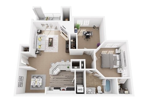 Floor plan for 2 beds, 1 bath, 1005 sqft
